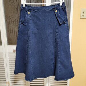 BELLE PAQUE Blue Denim A-Line Elastic Back Waist Skirt